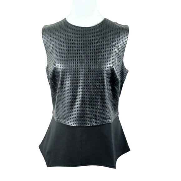 G.I.L.I.  Black Mixed Media Sleeveless Top, Faux Leather, Size 14 Chic Edgy Goth - Picture 3 of 12